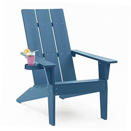 Modern Adirondack Chair Weather Resistant with Cup Holder Oversized Fire Pit