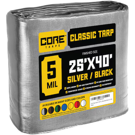 CORE TARPS CT-501-25X40 Heavy Duty Tarp, 40 ft L x 0.5 mm H x 25 ft W, 5 Mil,