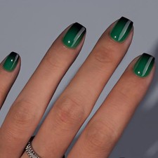 Press On Nails Short, Ombre Green Black Press On Nails Square, ombre green