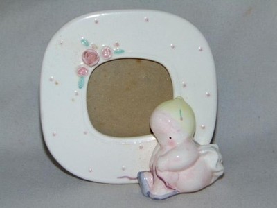 Sweet Vintage Porcelain Hand Painted Miniature BABY BALLERINA Ballet Frame