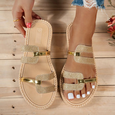 Womens Large Tassel Slide Sandals Boho Fringe...
