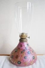 Carl Radke Phoenix Studios Harmony California Art Glass Oil Lamp Pink Gold