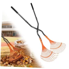 Leaf Grabber Rake with Long Handle, Black and Orange, Heavy-Duty Garden Lawn 