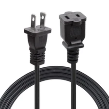 5ft 2 Prong Extension Cord, 1 Pack, Black, Thin, NEMA 1-15P to 1-15R, Indoor