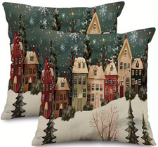 Winter Holiday Pillow Covers 2pcs Snowy Villa Christmas Decorative Throw Pillows