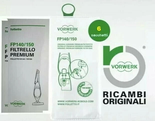 6 Sacchetti per Vorwerk Folletto VK140 VK150 in microfibra