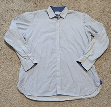 Ted Baker Endurance Shirt Mens Sz 17 36/37 Blue White Flip Cut Cuff Button Up