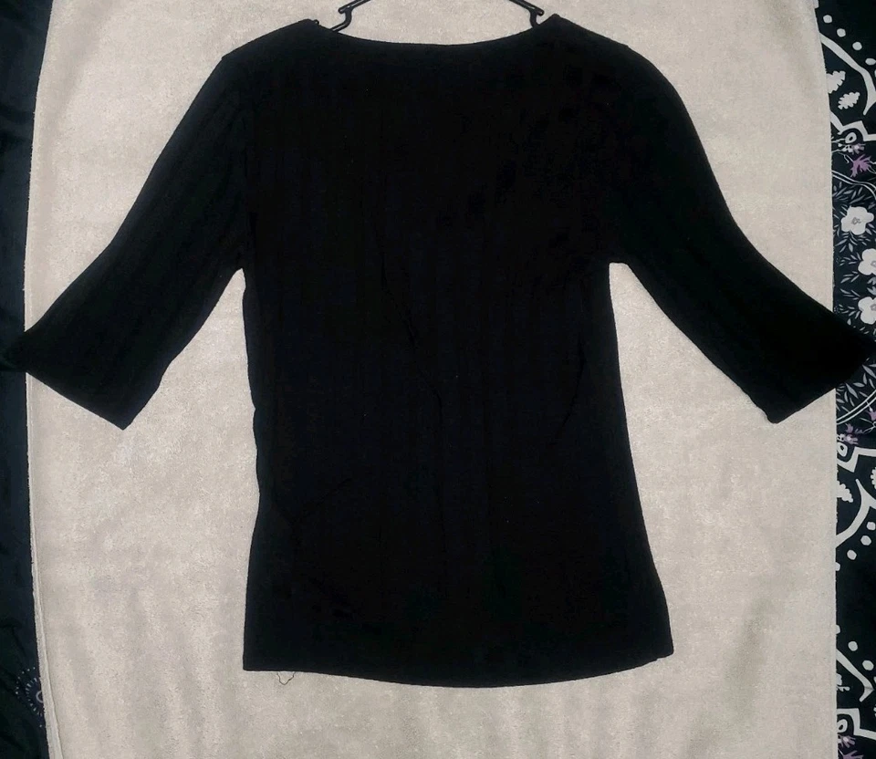 Cardi acanalado Free People Central Park con botones para mujer grande negro manga 3/4 Foto 3 de 4