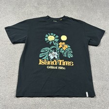Critical Slide Island Time Graphic T-Shirt Men M Black Faded Crewneck Retro Surf