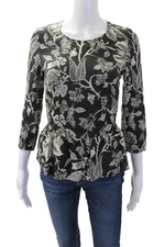 Isabel Marant Womens Silk Floral Flared Hem Long Sleeve Blouse Black Size 36