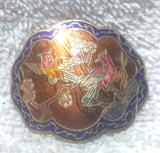 Hand Engraved Multi Color Embedded Enamel Birds On A belt Buckle Vintage