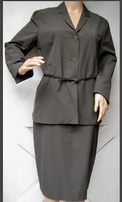GENNY Stylish & Smart Skirt-Jacket Suit  Dk Gray-Green US 10~IT 44~Made in Italy