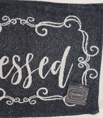 Set of 3 Tapestry Placemats, 13" x 19", INSPIRATIONAL, BLESSED,WHITE & BLACK, HC - Picture 11 of 24