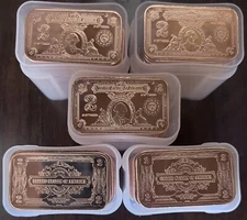 NEW! LOT OF 100 X 1 OZ $2 Banknote .999 FINE COPPER ROUND - BULLION 5 tube of 20