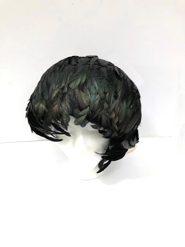 Vintage Jack McConnell Iridescent Dark green feather cloche 