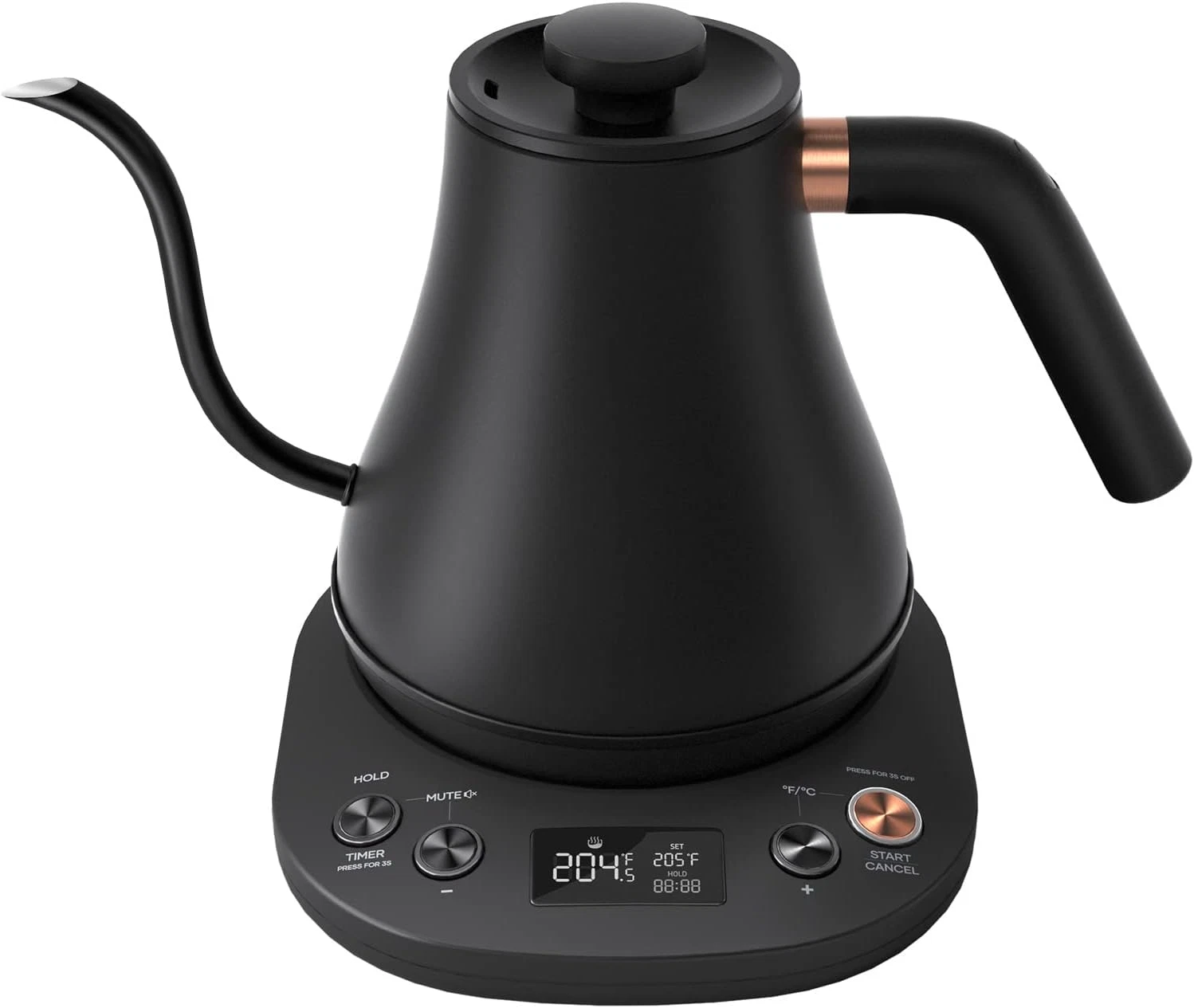 Precision Gooseneck Electric Kettle with ±1℉ Control, 1200W, 0.8L, Black