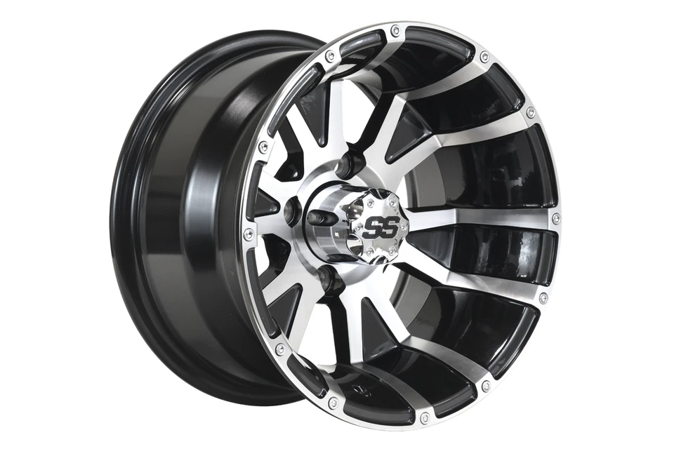 Set of 4 12" Black/ Machined Golf Cart Wheels  EZGO Yamaha Club Foto 2 de 2