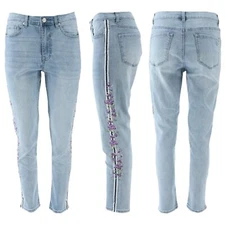 DG2 Diane Gilman Stretch Embroidered Stripe Skinny Jeans Pants - Choose Color