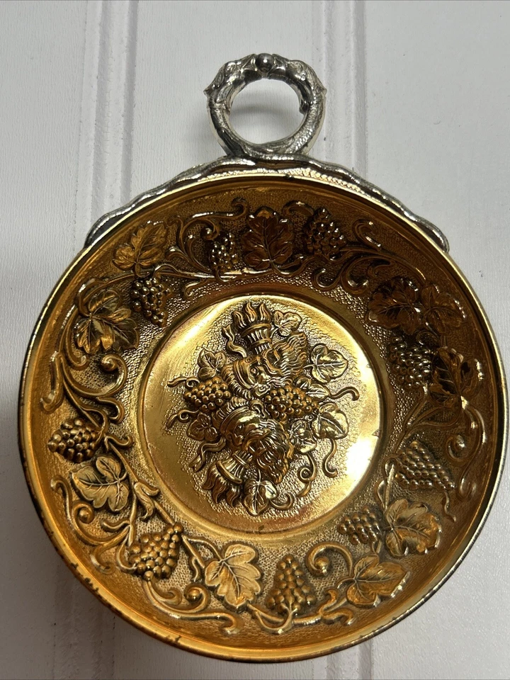 Taza de cata de vinos vintage - cuenco dorado hojas de uvas hechas en Japón 3,5" redonda  Foto 2 de 4