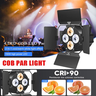 150W COB 4LED Stage Par Light Cool Warm White DMX Audience DJ Lights w/Cover