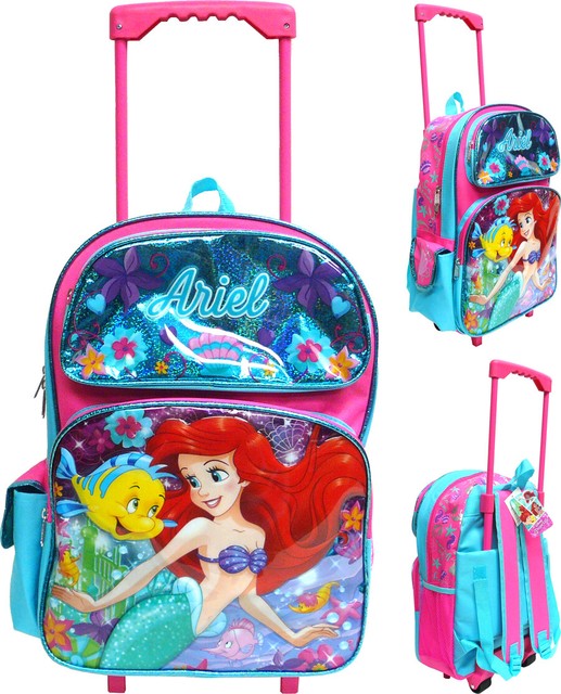 Disney The Little Mermaid Ariel 16"Large Rolling School Backpack Girl's