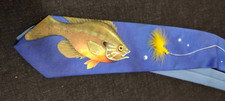 Vintage 80s Fish Blue Tie Handmade Yellow Feather Circa 1987 NECK CITY FISH Blue