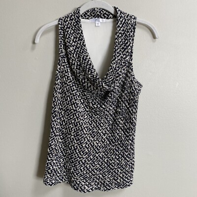 DREW Mixed Media Chunky Knit Front Silk Back Draped Neck Tank Top Size XS