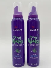 Aussie Miracle Waves Soft Wave Mousse with Hemp Seed Oil, Paraben Free, Lot Of 2