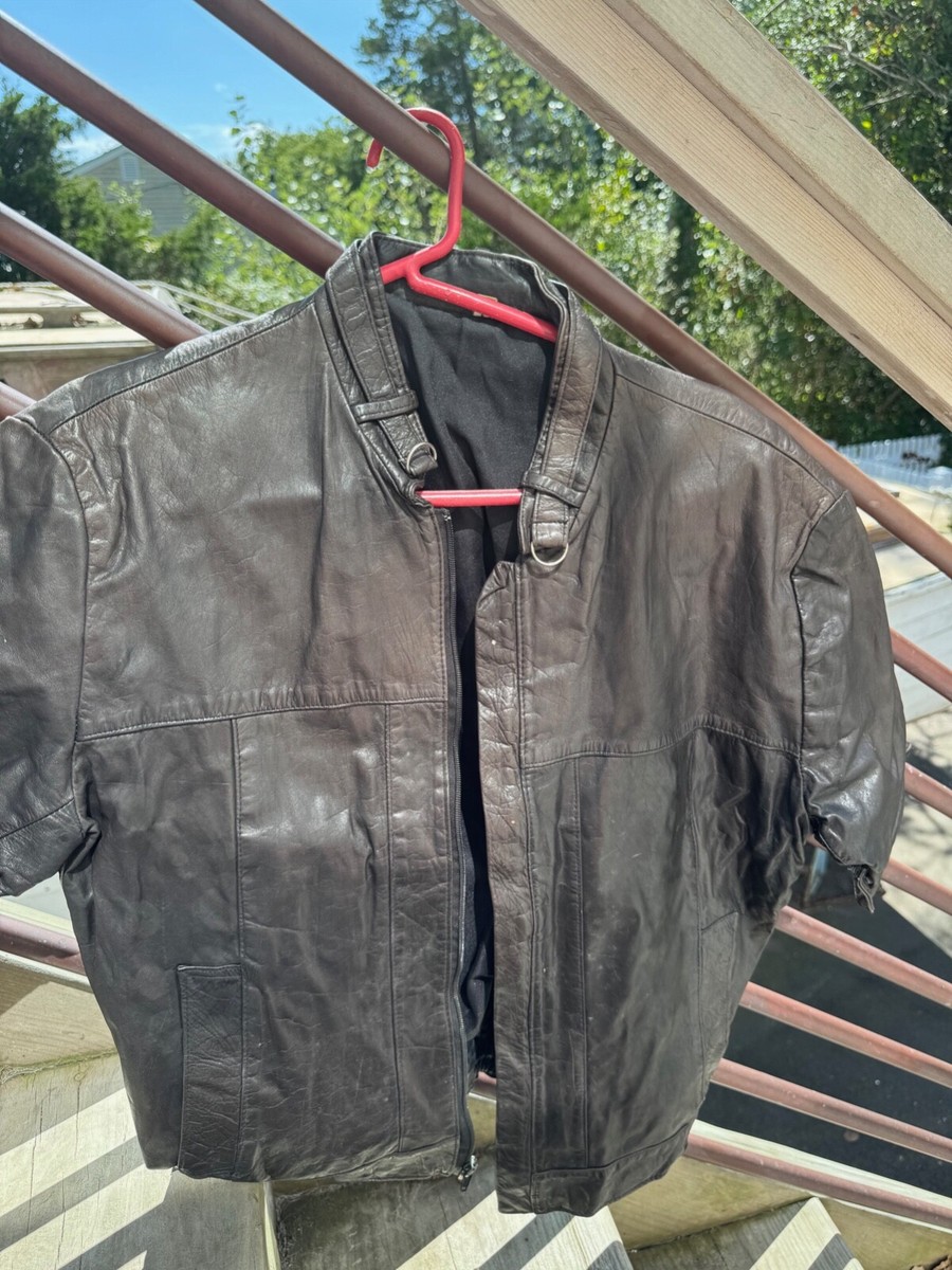 100% Genuine Leather Cropped Moto Jacket Short Sleeve 1990s