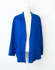 Chico's Size 2 Blazer Jacket Womens L Royal Blue Linen Career Dressy