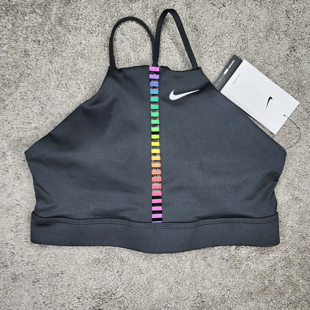 Nike Women's Indy Rainbow Ladder LS Padded High-Neck Sports Bra  (DQ1119-010) S