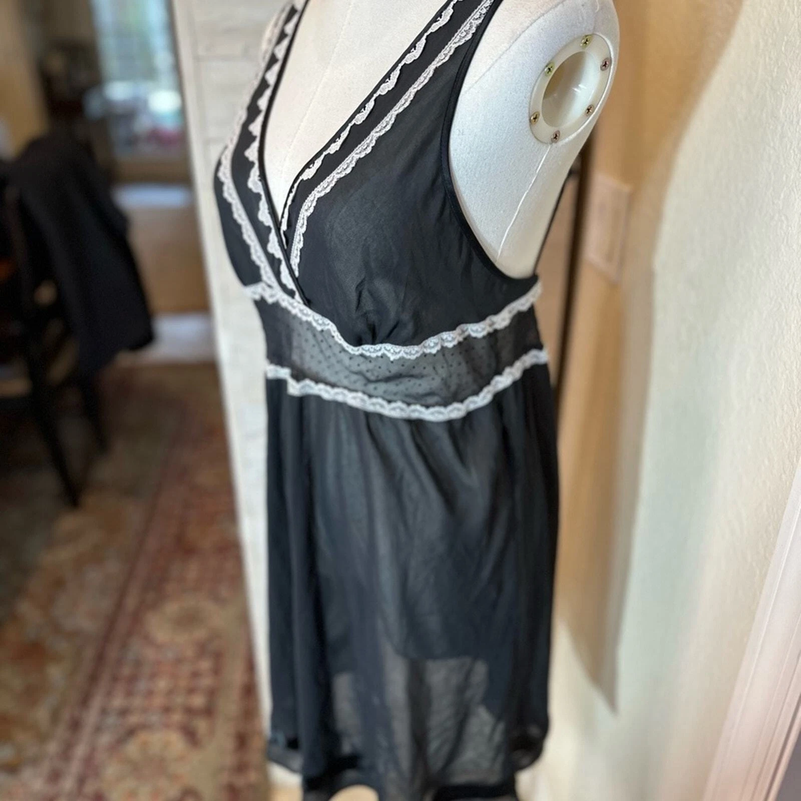 UNDERCOVER Victoria‎ Secret taglia Medium nero con pizzo bianco chiffon mini abito slip trasparente