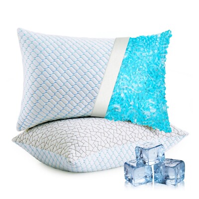 2PCS Cooling Ice Bed Pillow Bamboo Cover+ Memory Foam Fill Heat Moisture Reduce