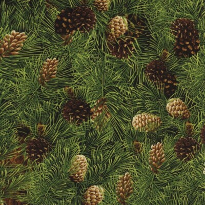 BTY Timeless Treasures Pine Cone Pinecones Bird Forest Cotton Fabric By The Yard
