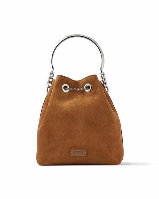 NWT Jimmy Choo Bon Bon Suede bag Dark Tan/Silver, w