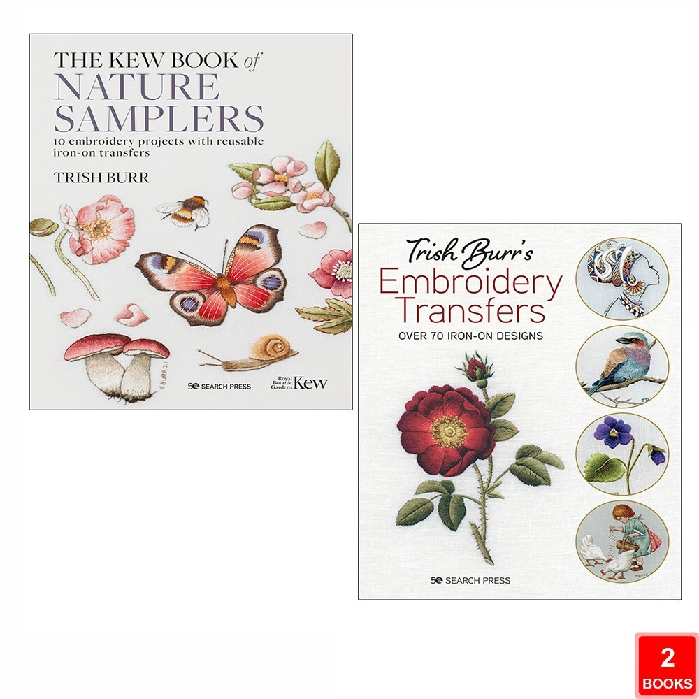 Trish Burr Collection 2 Books Set Kew Book of Nature Samplers,Embroidery Transfe