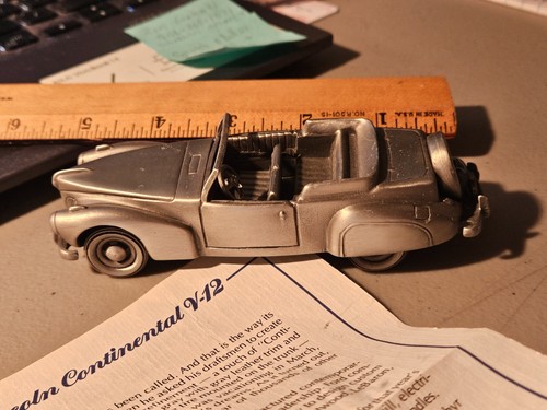 DANBURY MINT CLASSIC CARS OF THE WORLD 1:43 PEWTER 1941 LINCOLN CONTINENTAL +COA - Picture 2 of 9