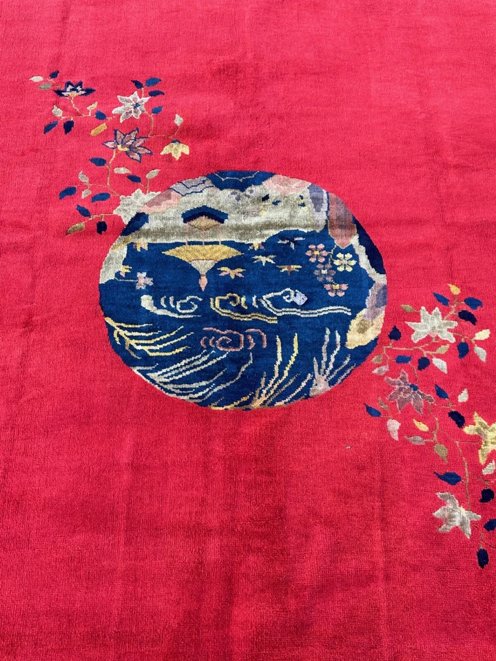  Hermosa alfombra china antigua hecha a mano Art Deco 9x12 pies alrededor de 1900 Foto 3 de 4