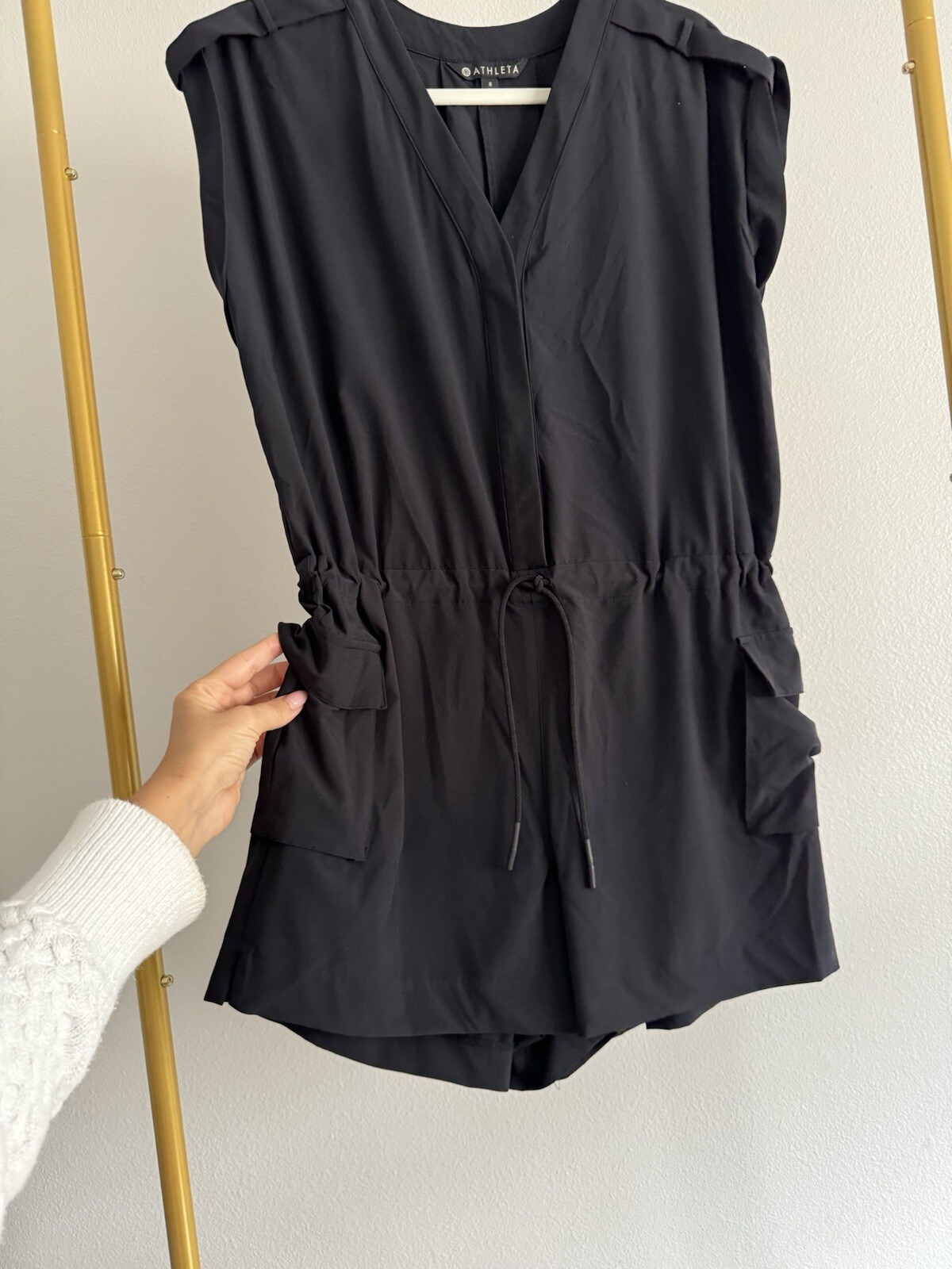 Athleta Sutton Black One piece Drawstring Romper … - image 5