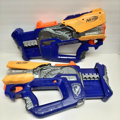 Nerf N-Strike Firefly Rev-8 Gun Blaster Blue Gray Tested Lot of 2