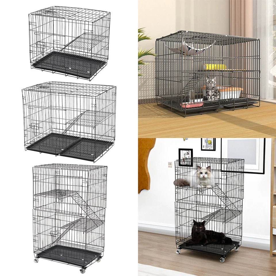 FASHION-HOME-UK 2/3 Tier Iron Wire Cat Dog Cage Playpen Enclosure for Kitten Ferret Small Animal