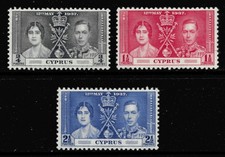 1937 CORONATION STAMPS. CYPRUS SG148-150. UNMOUNTED MINT.