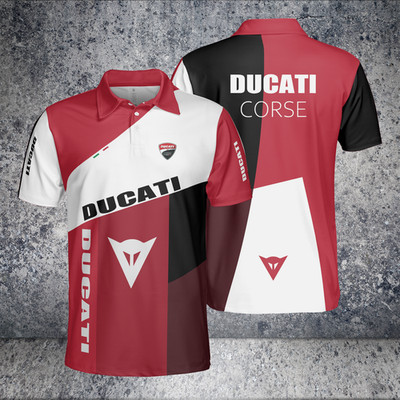 Custom Name - Men's Ducati 3D Red and White For Fans Polo - All Size