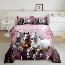 Girls Horse Size Comforter Set Cherry Blossom Galloping Horse Twin Horse 1