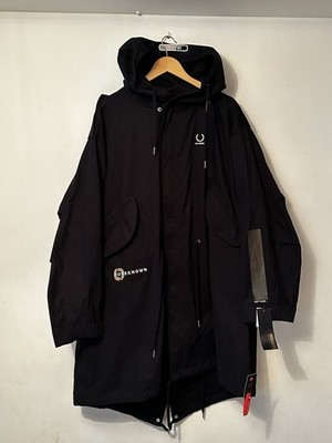 Raf Simons Fred Perry Printed Patch Oversized Hooded Parka Coat Black M UVP 995£