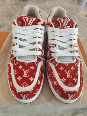 Louis Vuitton Trainer Red Monogram Textile Supreme Look LV Shoes Virgil 