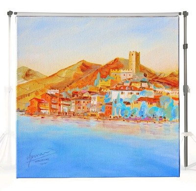 Original Acrylbild ,Malcesine Gardasee  von Bernhard Gerner   30x30 cm