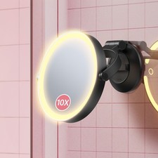 Suction Cup Magnifying Mirror with Light 10X, Wall Mounted Makeup Mirror with