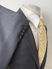 Ryan Seacrest Distinction Men’s Charcoal Windowpane Wool Suit 42 L Pants 36 X 34