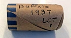 1937 Buffalo Nickel Half Roll, Qty 20, Fine Details, Full Dates, Lot 1